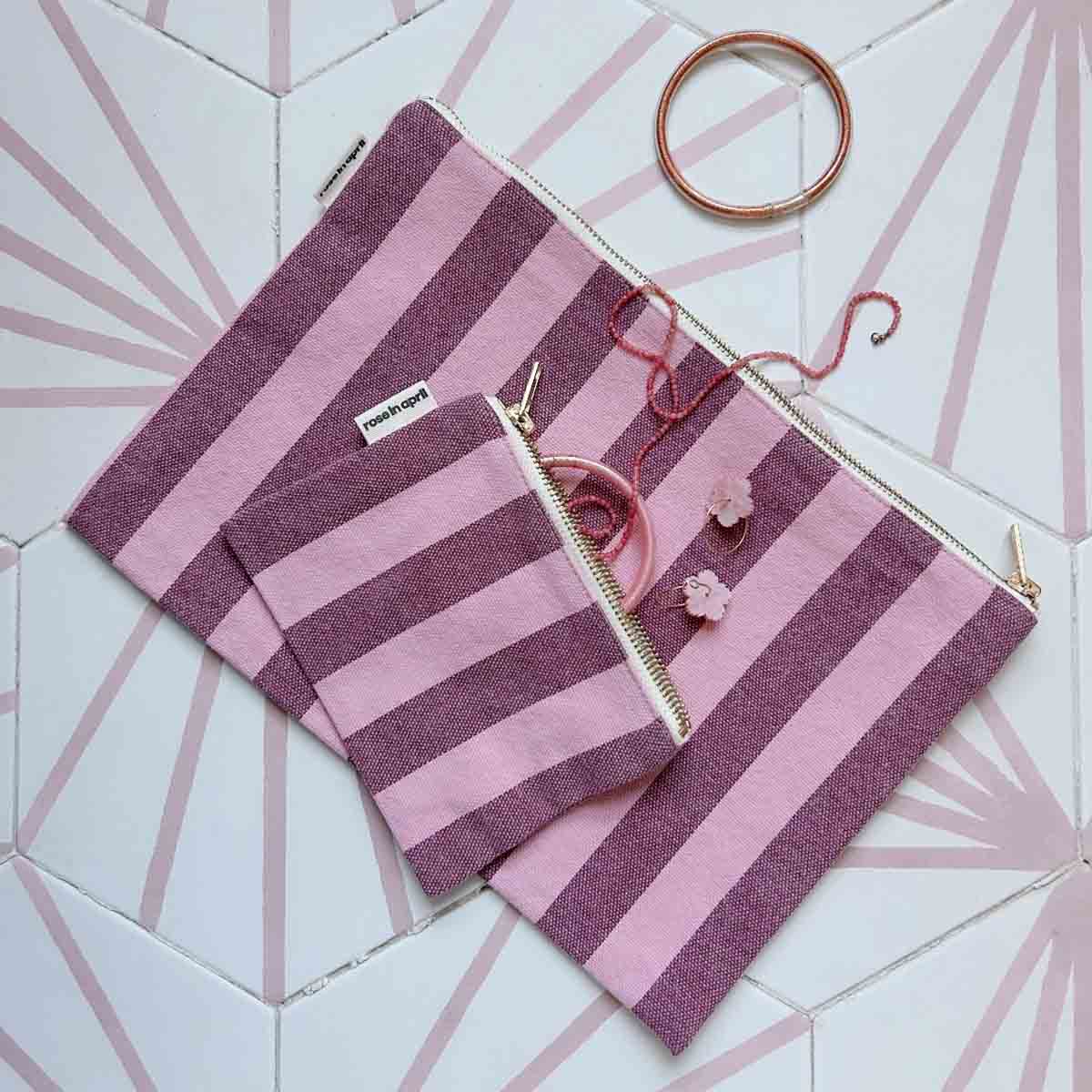 Marie's Geldbörse mit Streifen in Burgund und Bubble Pink