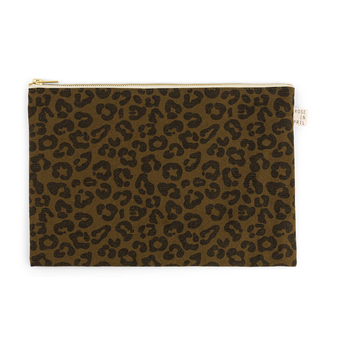 LILI Flache Kosmetiktasche mit Leopardenmuster in Olivgrün