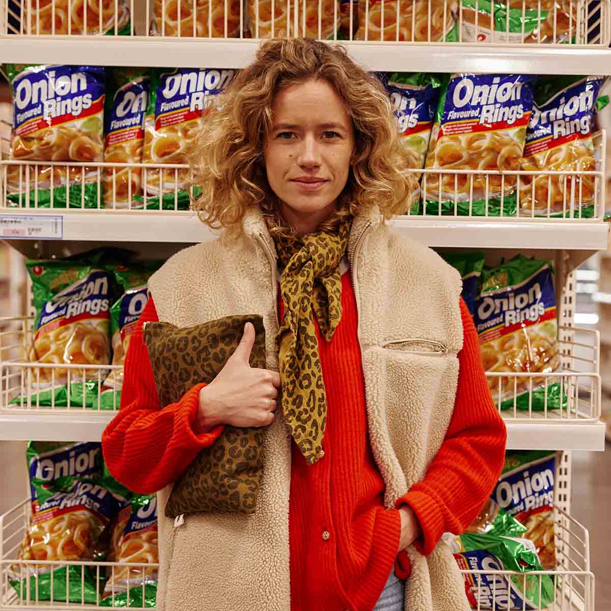 LILI Flache Kosmetiktasche mit Leopardenmuster in Olivgrün