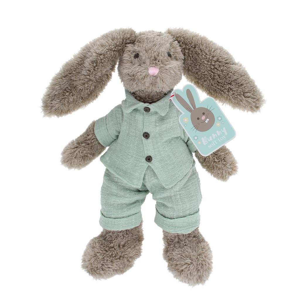 Plüschtier - Hase in einem blauen Outfit