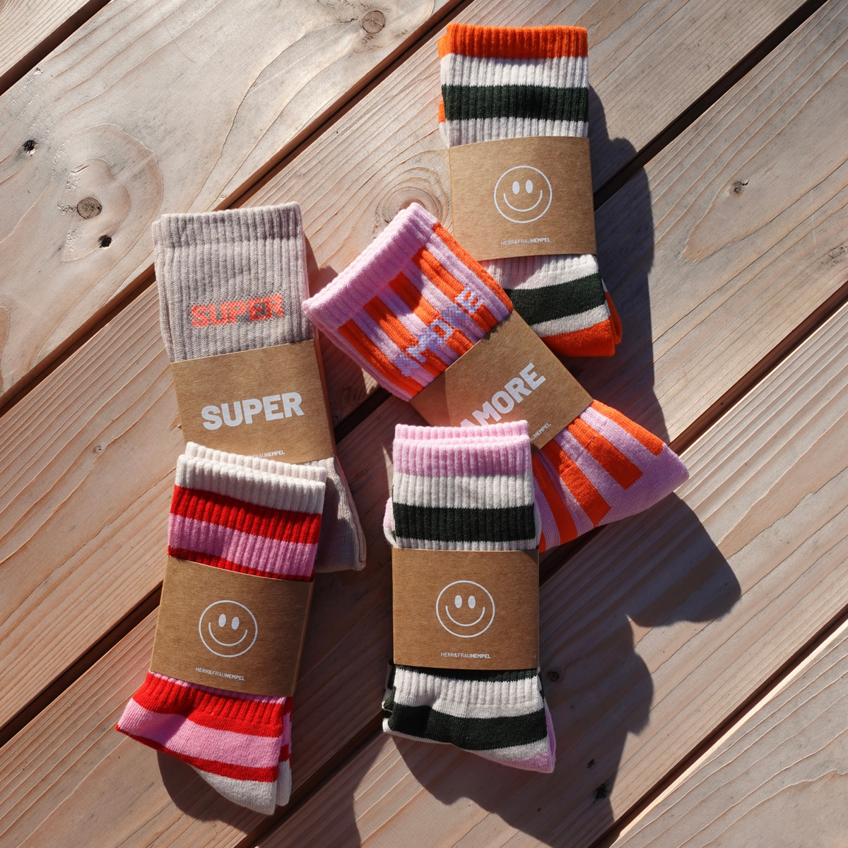 SOCKEN - Streifen dunkelgrün - rosa